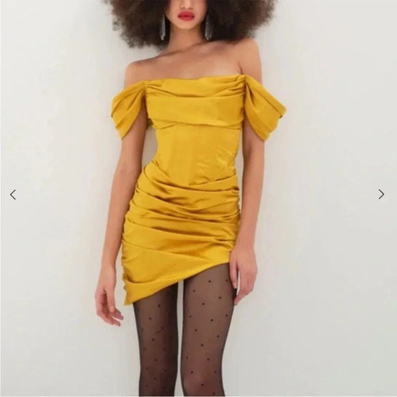 For love & Lemons Drew satin mini dress in yellow - Picture 4 of 14